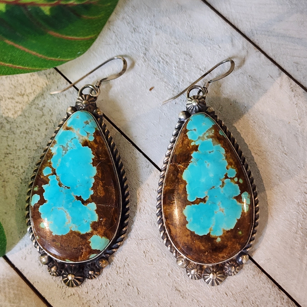 Turquoise & Sterling Silver Earrings By Robert Shakey, Din [Navajo] Silversmith